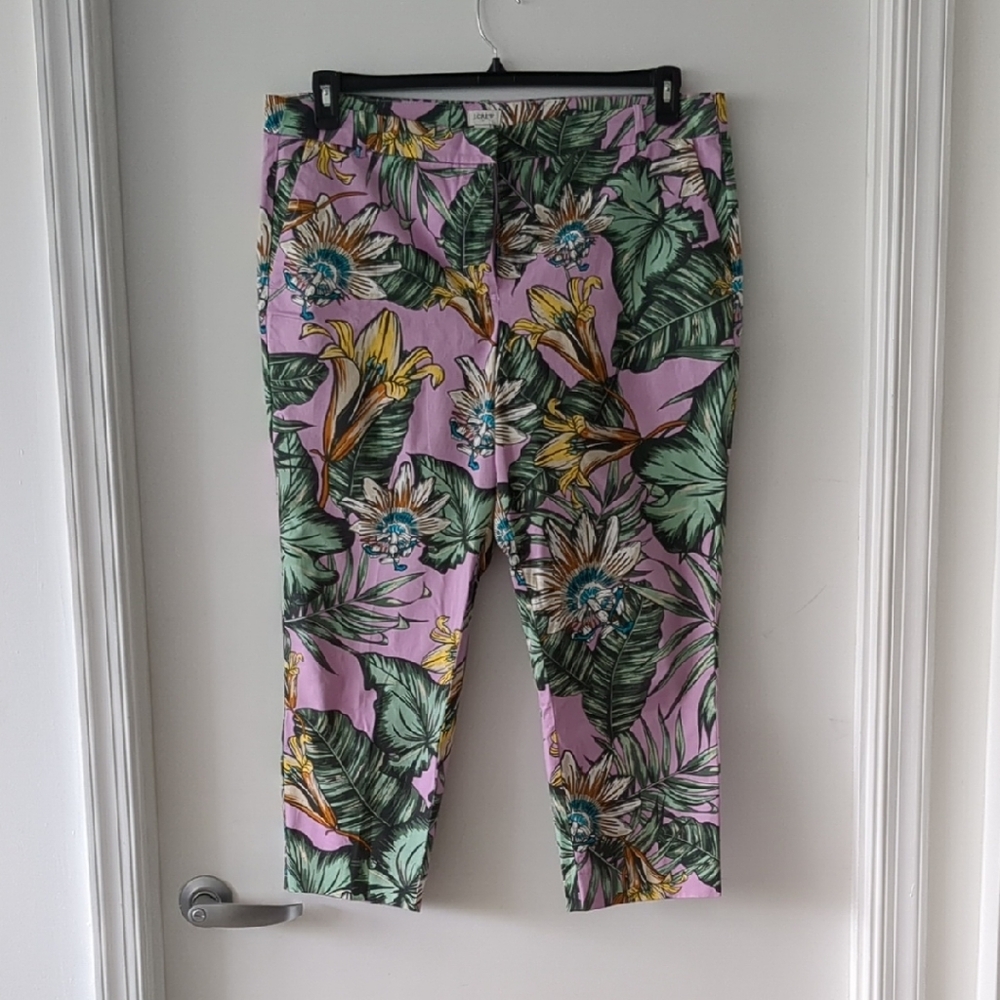 J. Crew Tropical Floral Cropped Pants - Pink and Green